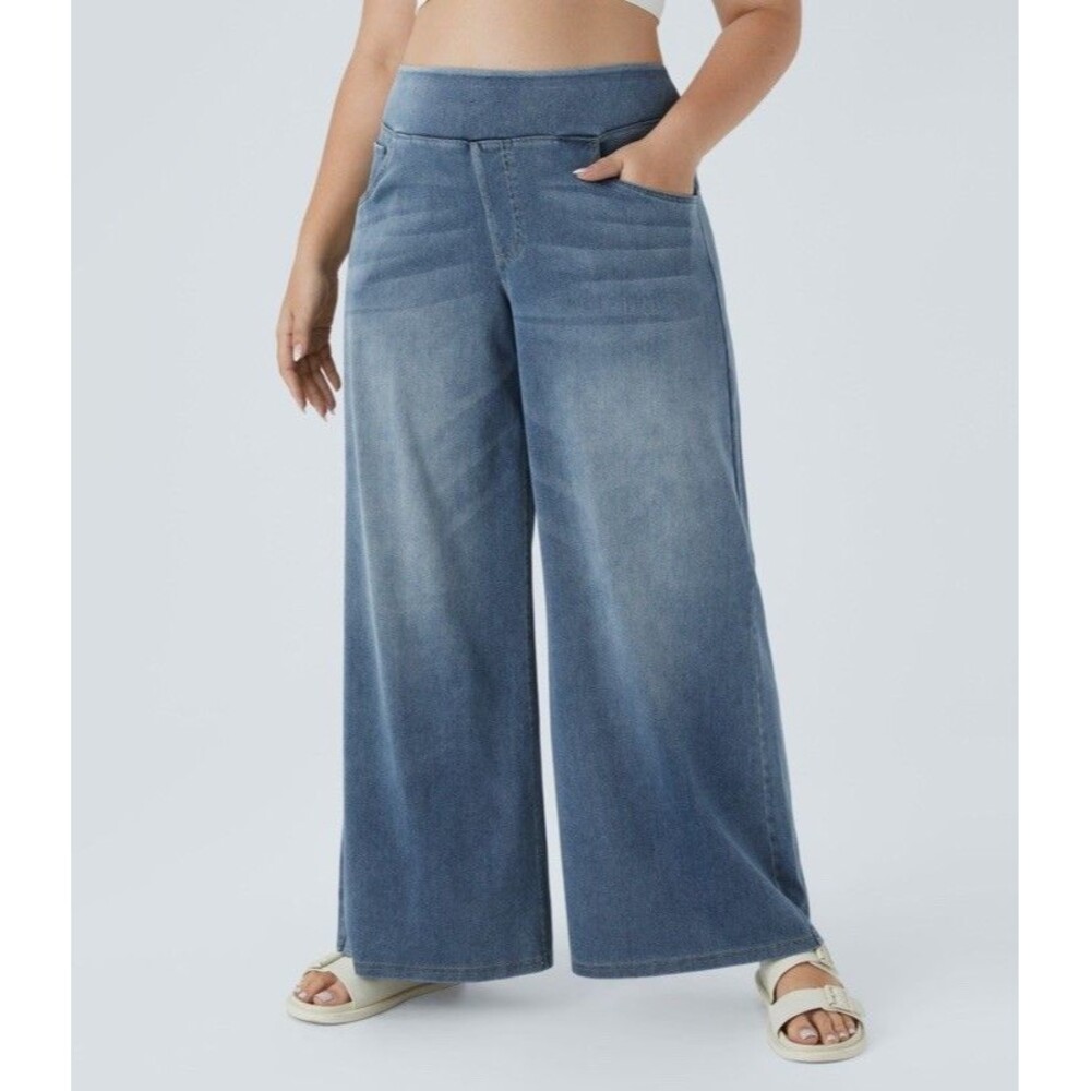 HALARA Flex Blue High Rise Pockets Baggy Wide Leg Jeans Large Regular NEW